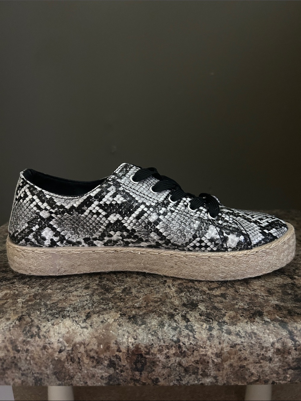 Olivia Miller Snake Print Lace Up Espadrille Sneakers - Black & White - Picture 7 of 12